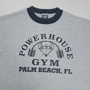 Powerhouse Gym Ringer T-Shirt Men's Medium Gray Black Palm Beach, FL Vintage